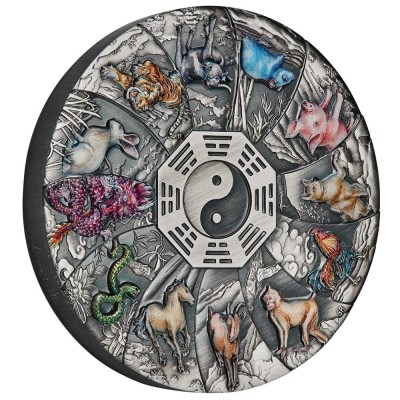 12 Lunar Animals - 5 Oz- stříbrná kolorovaná starožitná mince (dodání 28.9)