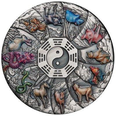 12 Lunar Animals - 5 Oz- stříbrná kolorovaná starožitná mince (dodání 28.9)