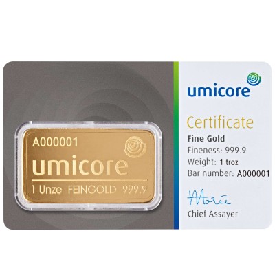 Umicore - 1 Oz - investīciju zelta stienis