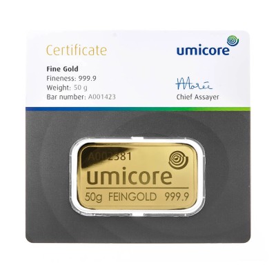 Umicore - 50g - investīciju zelta stieņi