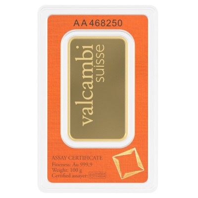 Valcambi 100g - Investīciju zelta stieņi (lieti/kalti)