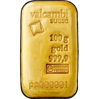 Valcambi 100g - Investīciju zelta stieņi (lieti/kalti)