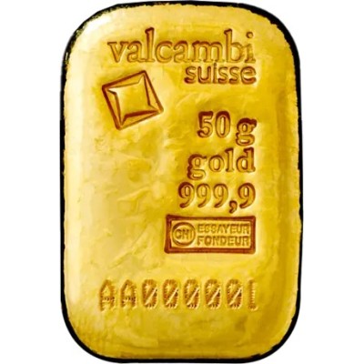 Valcambi 50 g - investīciju zelta stienis (liets/kalts)