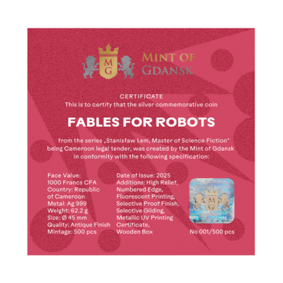 Staņislavs Lems - Pasakas robotiem - 2 unces - Kolekcijas sudraba monēta